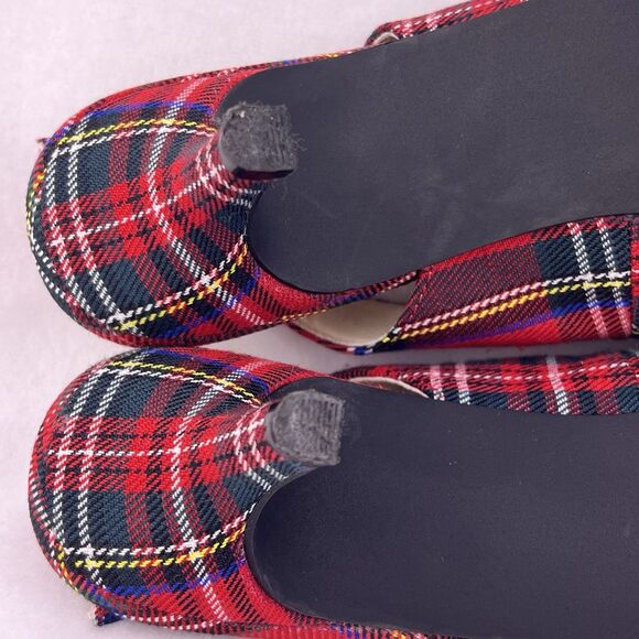 Isaac Mizrahi New York Tartan Red Plaid Slingback Kitten Heels Womens 8 Holiday - Picture 12 of 14